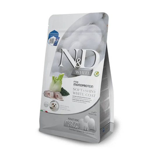 Farmina N&D Adult medium/maxi white Coat Spigola, Spirulina e Finocchio