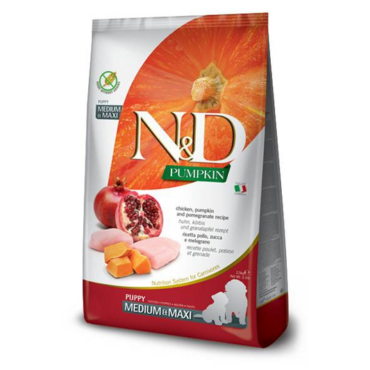 Farmina N&D Grain Free Pumpkin Puppy Medium & Maxi Pollo, Zucca e Melograno 12kg