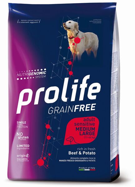 Prolife Cane Grain Free Adult Sensitive Medium Large Manzo e Patate
