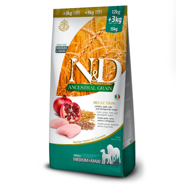 Farmina N&D Ancestral Grain Adult Medium & Maxi Selection 12+3 kg